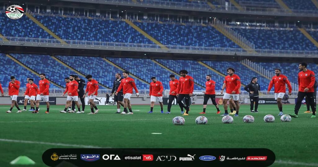من تدريبات منتخب مصر الأول في ملعب مصر الأولمبي بالعاصمة الادارية الجديدة